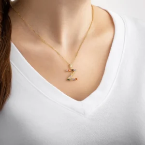 Mini Z Letter Sunlight Colored 18 Karat Yellow Gold Plated Silver Necklace