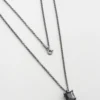 Zircon Stone Black Rhodium Plated 60 cm Silver Men's Necklace