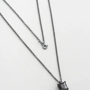 Zircon Stone Black Rhodium Plated 60 cm Silver Men's Necklace