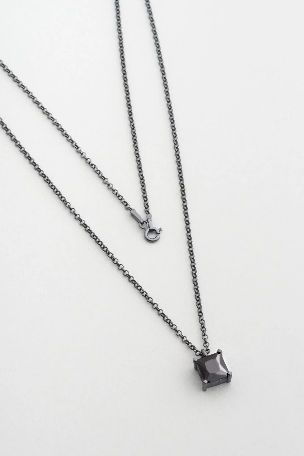 Zircon Stone Black Rhodium Plated 60 cm Silver Men's Necklace