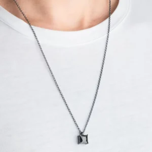 Zircon Stone Black Rhodium Plated 60 cm Silver Men's Necklace