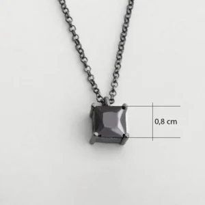 Zircon Stone Black Rhodium Plated 60 cm Silver Men's Necklace