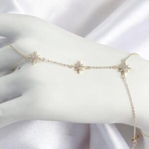 Gold Color Women’s Hand Chain with Brass and Zircon Stone North Star Design