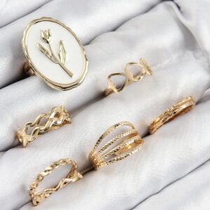 Gold Color Women’s Ring Combo Set with Brass and Zircon Stone Tulip Design