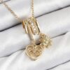 316L Stainless Steel Gold Color Women’s Necklace with Zircon Stone Dangling Heart and Sun Design