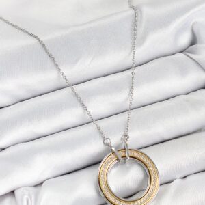 316L Stainless Steel Gold and Silver Color Women’s Necklace with Zircon Stone Rotating Circle Design