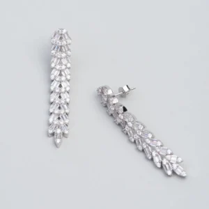 Baguette Stone 18K White Gold Plated Silver Earrings