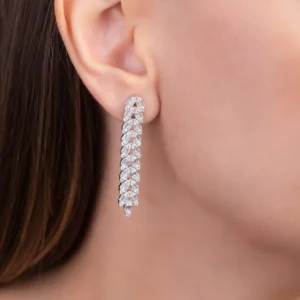 Baguette Stone 18K White Gold Plated Silver Earrings