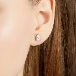 Zircon Stone 18 Karat White Gold Plated Silver Single Stone Earrings