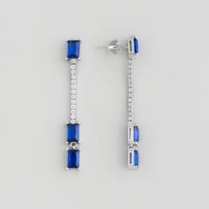 Blue Dream 18K White Gold Plated Silver Baguette Earrings