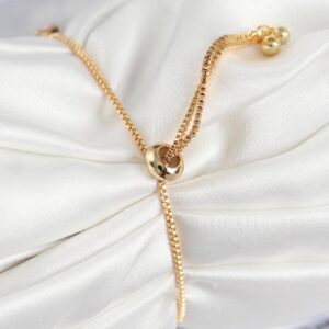 Brass Square Model Women’s Bracelet with Zircon Stones in Gold Color and Adjustable Slider