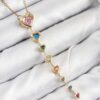Gold Color Y-Shaped Women’s Necklace with Colorful Zircon Heart Design