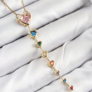 Gold Color Y-Shaped Women’s Necklace with Colorful Zircon Heart Design