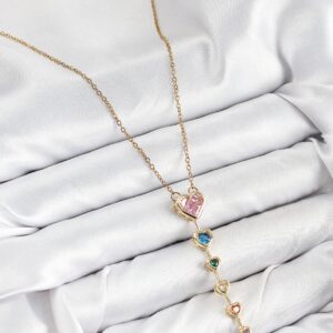 Gold Color Y-Shaped Women’s Necklace with Colorful Zircon Heart Design